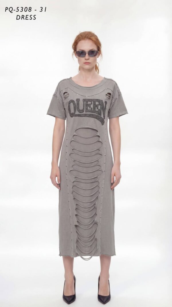 Distressed 'Queen' Studded T-Shirt Dress