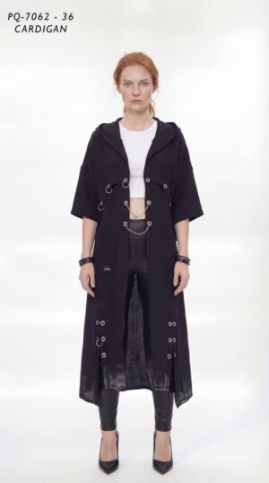 Grommet Detail Hooded Longline Cardigan