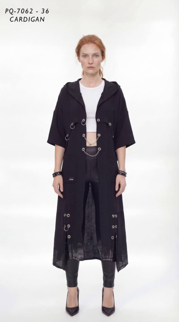 Grommet Detail Hooded Longline Cardigan