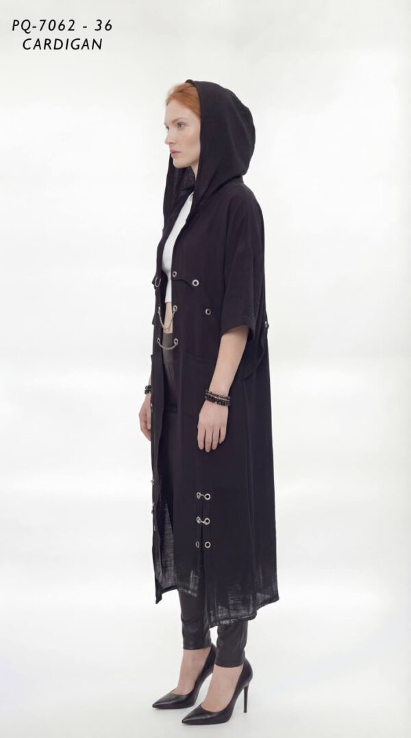 Grommet Detail Hooded Longline Cardigan