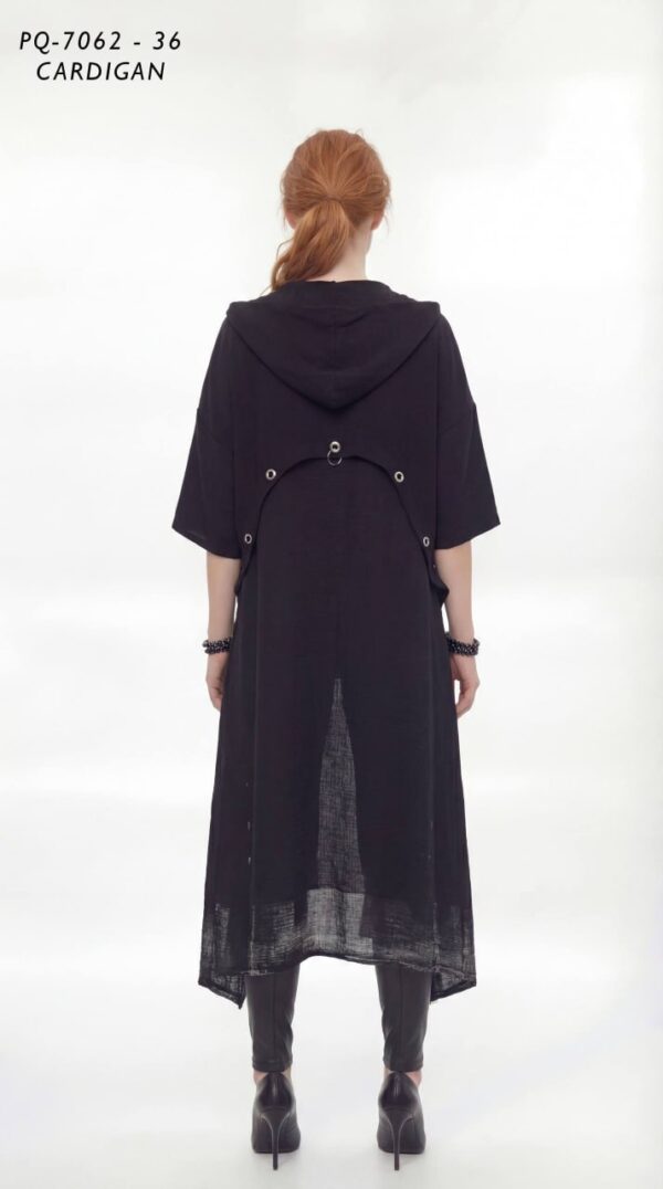 Grommet Detail Hooded Longline Cardigan