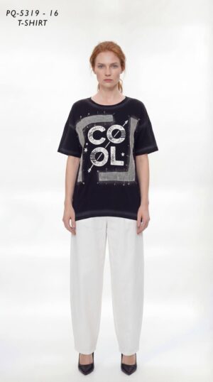 Embellished 'COOL' Graphic Tee with Safety Pin Detail