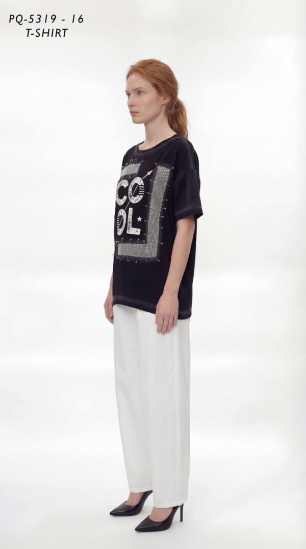 Embellished 'COOL' Graphic Tee with Safety Pin Detail