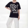 Embellished 'COOL' Graphic Tee with Safety Pin Detail