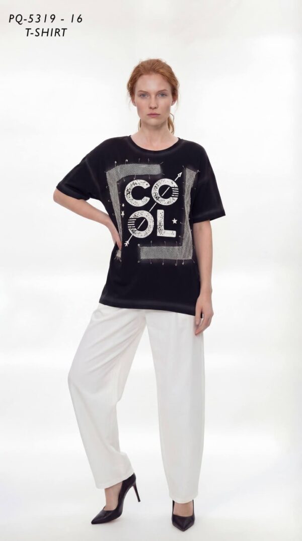 Embellished 'COOL' Graphic Tee with Safety Pin Detail