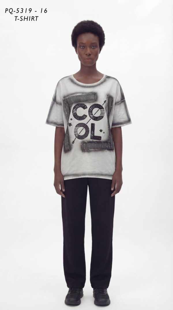 Embellished 'COOL' Graphic Tee with Safety Pin Detail
