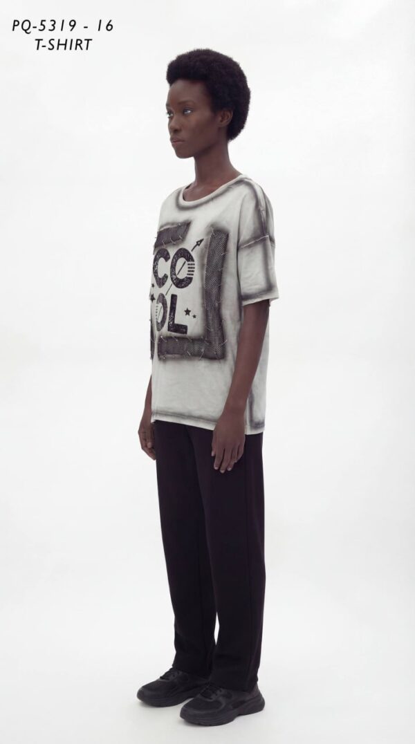 Embellished 'COOL' Graphic Tee with Safety Pin Detail