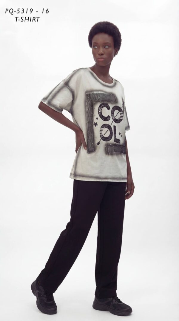 Embellished 'COOL' Graphic Tee with Safety Pin Detail