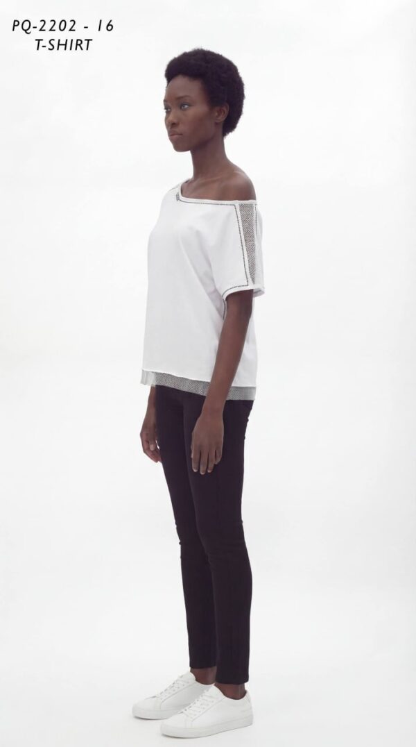 Asymmetric 'Queen' T-Shirt with Mesh & Stud Trim