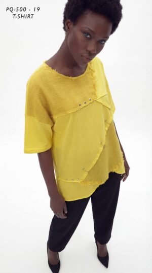 Asymmetric Patchwork T-Shirt with Stud Embellishments