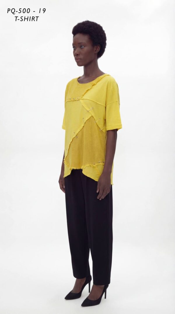 Asymmetric Patchwork T-Shirt with Stud Embellishments