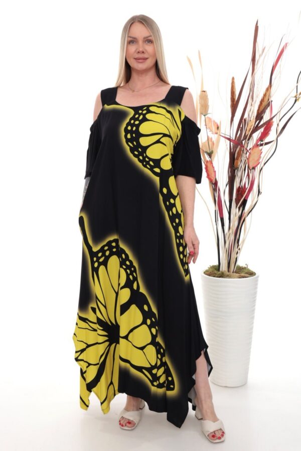 Wholesale Butterfly Print Cold Shoulder Maxi Dress