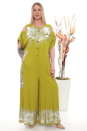 Metallic Accent Cold-Shoulder Jumpsuit