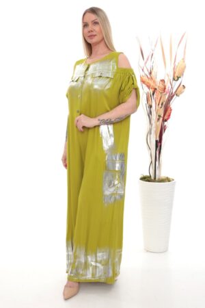 Metallic Accent Cold-Shoulder Jumpsuit