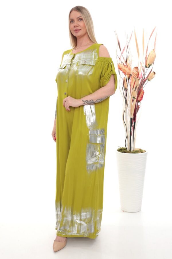 Metallic Accent Cold-Shoulder Jumpsuit