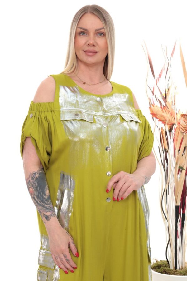 Metallic Accent Cold-Shoulder Jumpsuit