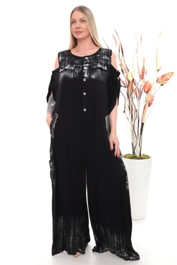 Metallic Accent Cold-Shoulder Jumpsuit