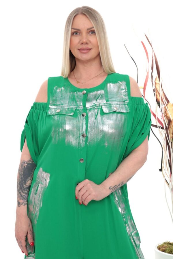 Metallic Accent Cold-Shoulder Jumpsuit