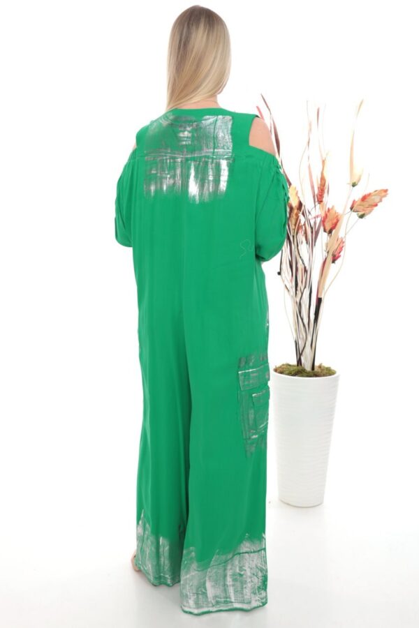 Metallic Accent Cold-Shoulder Jumpsuit