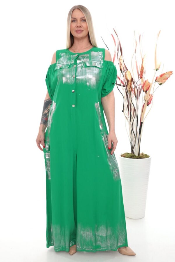 Metallic Accent Cold-Shoulder Jumpsuit