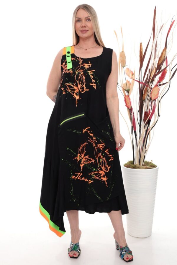 Asymmetrical Maxi Dress with Neon Butterfly Print