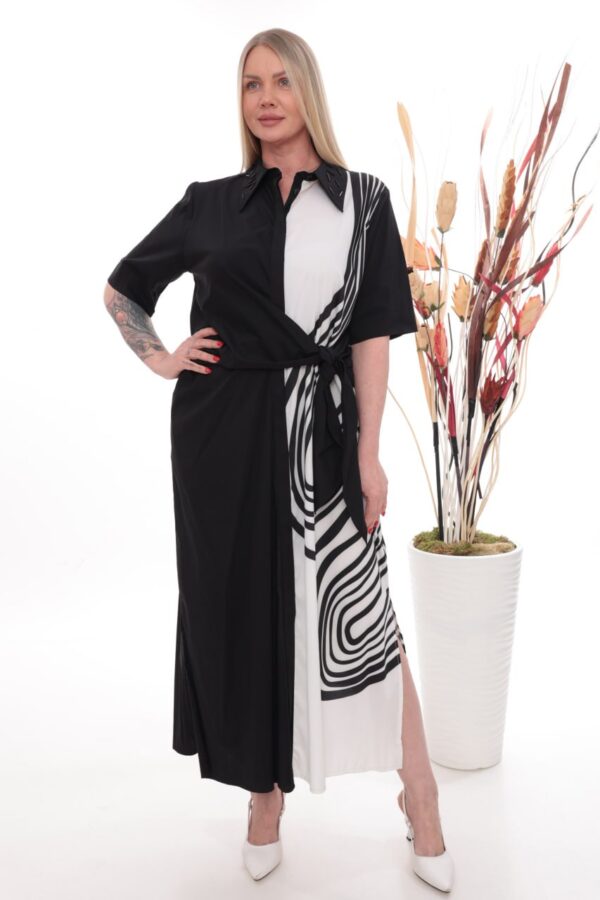 Wholesale Color-Block Abstract Print Wrap Dress