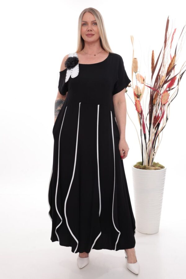 Wholesale Asymmetrical Piped Maxi Dress with Floral Detail