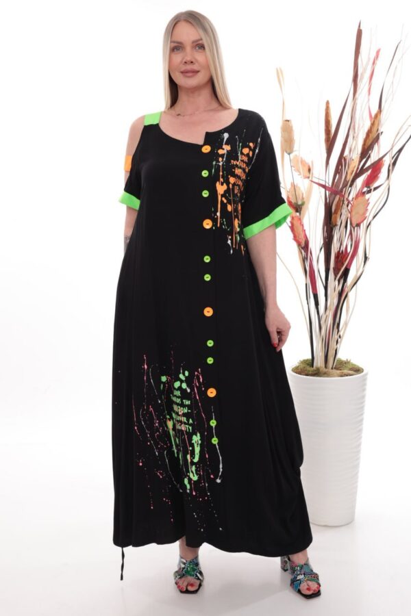 Asymmetric Graffiti Print Maxi Dress