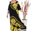 Wholesale Butterfly Print Cold Shoulder Maxi Dress