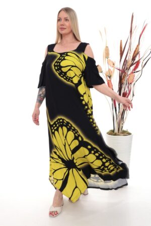 Wholesale Butterfly Print Cold Shoulder Maxi Dress