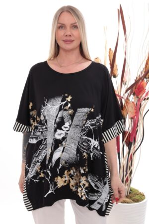 Urban Chic Graphic Print Tunic with Striped Trim