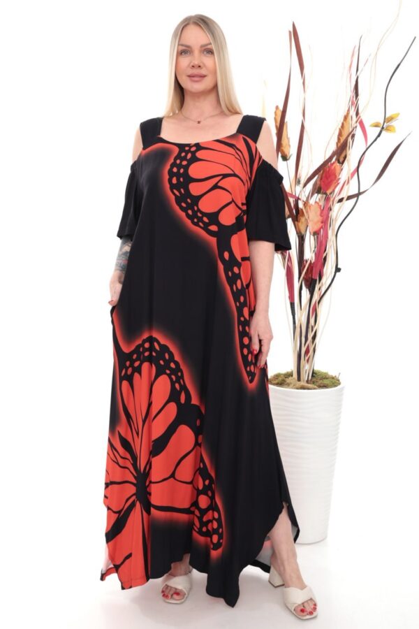 Wholesale Butterfly Print Cold Shoulder Maxi Dress