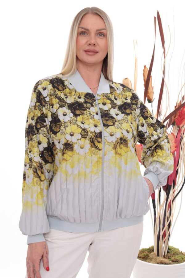 Gradient Floral Print Embellished Bomber Jacket