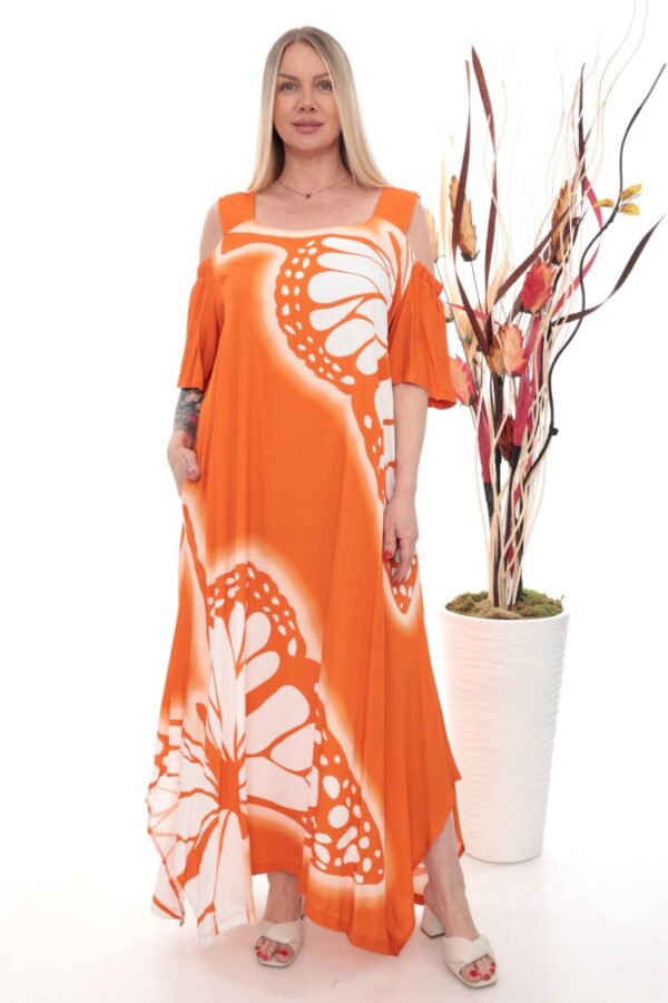 Wholesale Butterfly Print Cold Shoulder Maxi Dress