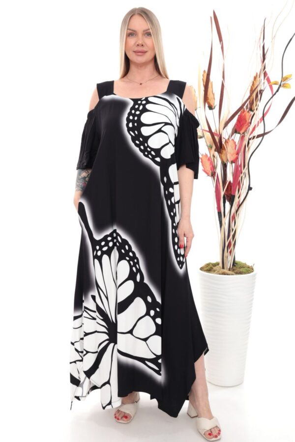 Wholesale Butterfly Print Cold Shoulder Maxi Dress