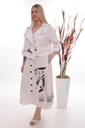 Artistic Ink-Wash Print Linen Two-Piece Ensemble