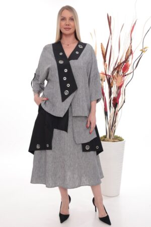 Architectural Grommet Detail Tunic & Skirt Set