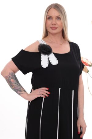 Wholesale Asymmetrical Piped Maxi Dress with Floral Detail