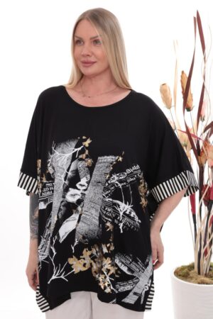 Urban Chic Graphic Print Tunic with Striped Trim