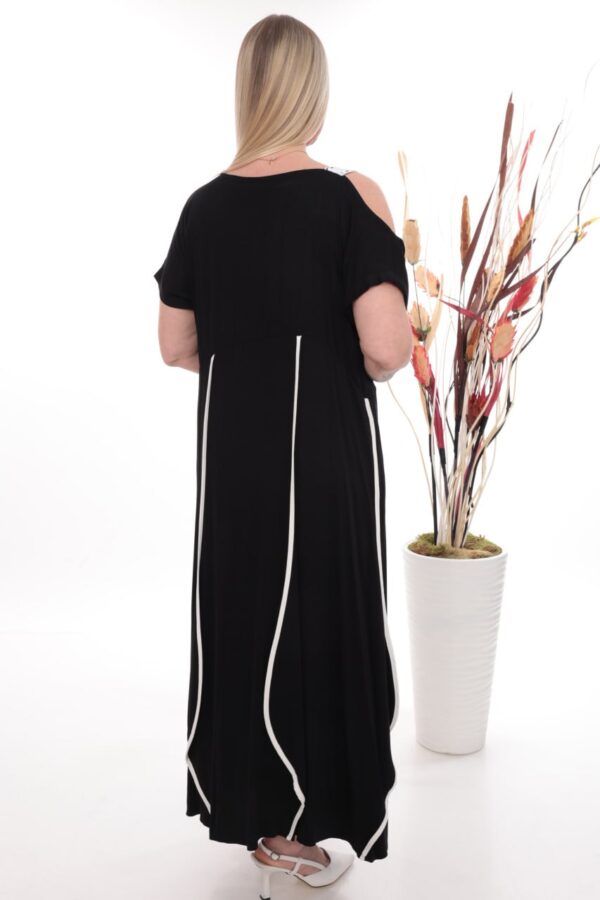 Wholesale Asymmetrical Piped Maxi Dress with Floral Detail