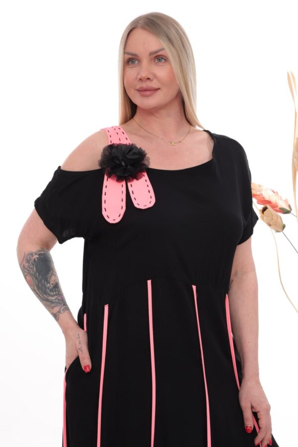 Wholesale Asymmetrical Piped Maxi Dress with Floral Detail