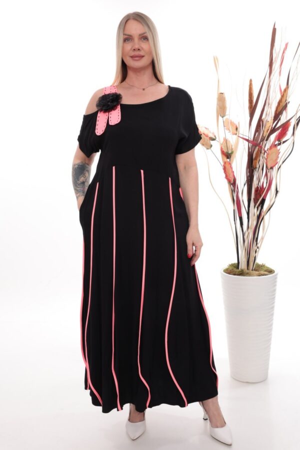 Wholesale Asymmetrical Piped Maxi Dress with Floral Detail