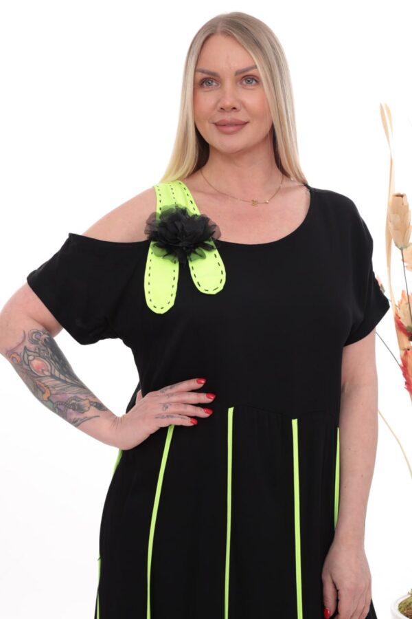 Wholesale Asymmetrical Piped Maxi Dress with Floral Detail