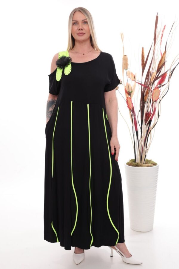 Wholesale Asymmetrical Piped Maxi Dress with Floral Detail