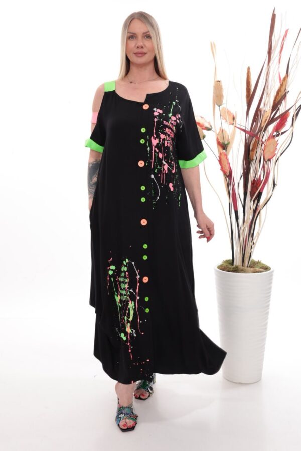 Asymmetric Graffiti Print Maxi Dress