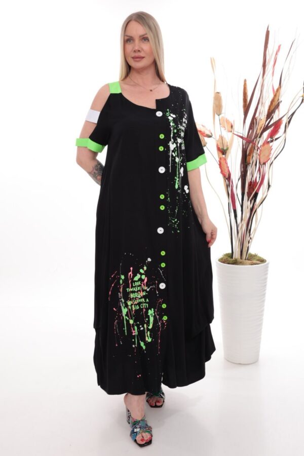 Asymmetric Graffiti Print Maxi Dress