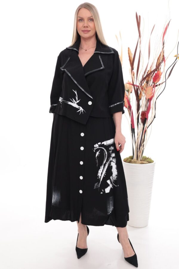 Artistic Ink-Wash Print Linen Two-Piece Ensemble