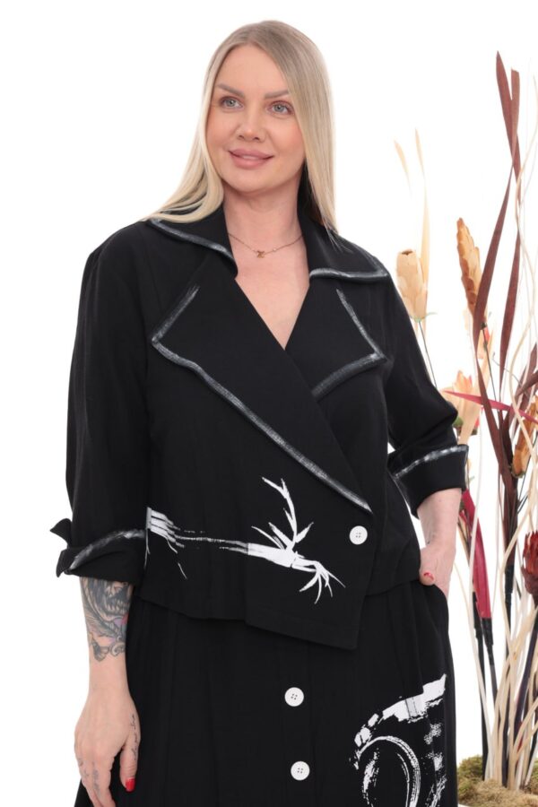 Artistic Ink-Wash Print Linen Two-Piece Ensemble