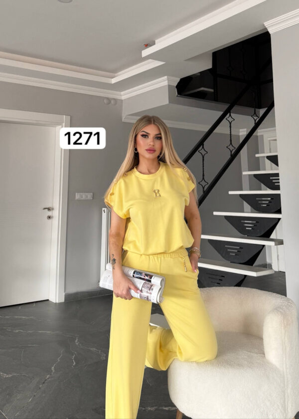 Wholesale Button-Shoulder Top & Palazzo Pants Set