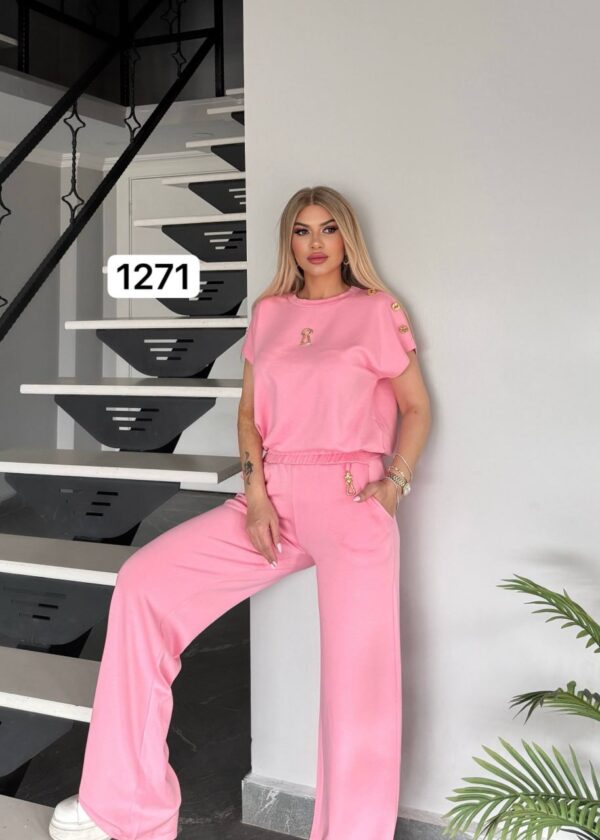 Wholesale Button-Shoulder Top & Palazzo Pants Set